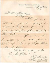 AUTOGRAPH LETTER SIGNED (ALS) ON U.S. HOUSE OF REPRESENTATIVES LETTERHEAD, JANUARY 15, 1884: AUTOGRAPH LETTER SIGNED (ALS) ON U.S. HOUSE OF REPRESENTATIVES LETTERHEAD, JANUARY 15, 1884: