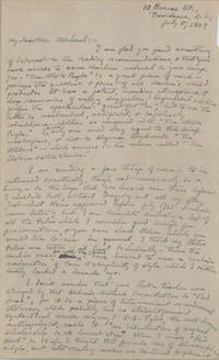 AUTOGRAPH LETTER SIGNED (ALS). 16 pages, dated 8 July 1929, to "My dear Mr. Michael" [i.e. ?], signed "Yrs. most cordially - H. P. Lovecraft." On eight sheets of plain 5 1/2 x 9-inch paper, with address "10 Barnes St., Providence, R.I." written at the top right corner of the recto of the first sheet