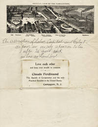 Mounted card for "the only Practical Socialist in the United States" on a pictorial lettersheet for Godin's Fourierist Familistere in Guise