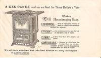 Handbill: A GAS RANGE SUCH AS WE RENT FOR THREE DOLLARS A YEAR MAKES HOUSEKEEPING EASY Handbill: A GAS RANGE SUCH AS WE RENT FOR THREE DOLLARS A YEAR MAKES HOUSEKEEPING EASY
