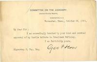 A Letter Signed By George Hoar Praising His Political Opponent, President William McKinley