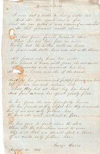 Handwritten poem occasioned by the death of his sister, dated 15 August 1859 and titled "Memento Mori