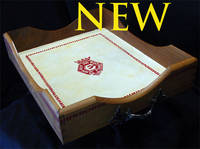 Painting of leather "cream morocco" desk blotter hand-painted vintage wooden in box ("Hon Soit Ois Maly Pense")