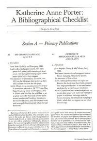 KATHERINE ANNE PORTER: A BIBLIOGRAPHICAL CHECKLIST KATHERINE ANNE PORTER: A BIBLIOGRAPHICAL CHECKLIST