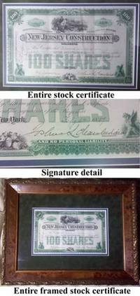 A Joshua Lawrence Chamberlain Signed Stock Certificate For The New Jersey Construction Company