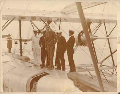 Image for Original silver gelatin photograph of Lindbergh inspecting a Sikorsky S-42 Pan Am Clipper.