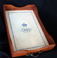 Painting of leather "cream morocco" desk blotter hand-painted vintage wooden in box with Duchess of Windsor's cypher