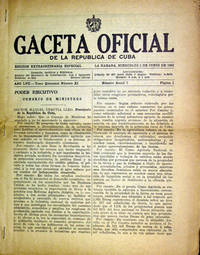 Gaceta Oficial de la Republica de Cuba. Edicion Extraordinaria Especial. La Habana, Miercoles 3 de Junio de 1959. Año LVII-Tomo Quincenal Número XI. Número Anual 7
