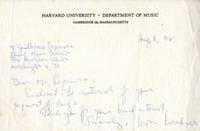 Autograph letter signed to Guillermo Espinosa, conductor of the National Symphonic Orchestra of Bogota, Colombia