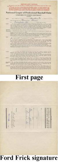 National League President Frick Signs A Baseball Player For Pittsburgh