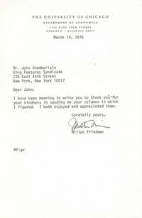 A Signed Letter By America’s Preeminent Economist Of The Twentieth Century