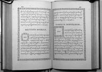 A sammelband of 10 exotic alphabets. Alphabetum Aethiopicum. Alphabetum Armenum. Alphabetum Barmanorum. Alphabetum Barmanum. Alphabetum Cophtum sive Aegyptiacum. Alphabetum Graecum. Alphabetum Indica. Alphabetum Hebraicum