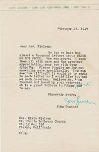 Gunther Writes About His Best Known Book, Death Be Not Proud: “It Is A Great Tribute To Johnny, Not To Me”