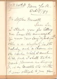 AUTOGRAPH LETTER SIGNED (ALS), NEW YORK, 31 AUGUST 1889, TO STEPHEN C. MASSETT, COMPOSER, RE HER SINGING ONE OF HIS SONGS