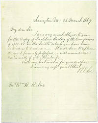[AUTOGRAPH LETTER, SIGNED, FROM ROBERT E. LEE TO WILLIAM H. KIRKER REGARDING THE RECEIPT OF TARLETON'S HISTORY OF THE AMERICAN REVOLUTION]
