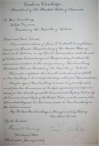 A President Coolidge Letter Of State To Bolivia