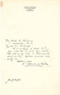 Autograph letter signed (ALS) on his stationery, to Jessie G. Bridgman, Woodstown, NJ, giving his birth date and autograph Autograph letter signed (ALS) on his stationery, to Jessie G. Bridgman, Woodstown, NJ, giving his birth date and autograph