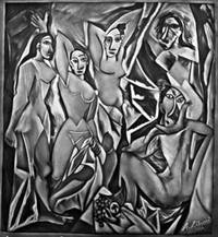 Light-and-shade watermark depicting Pablo Picasso's  "Les Demoiselles d'Avigon