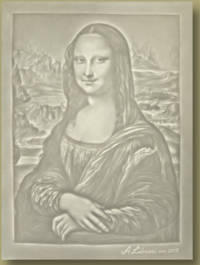 Light-and-shade watermark depicting Leonardo Da Vinci's  "La Gioconda