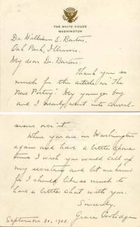 First Lady Coolidge Writes To Prominent Writer And Lincoln Historian Barton