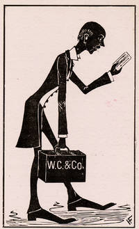 Trade card for W. Cohen & Co., with a caritcature silhouette of a traveling salesman on the verso