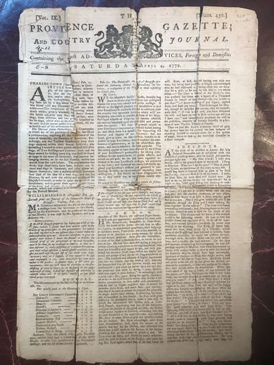 Image for The Providence Gazette and County Journal Original 1772 Colonial Rhode Island Newspaper