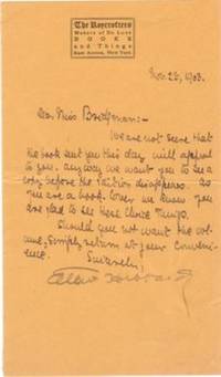 Autograph Letter Signed, on Roycrofters letterhead, to a Miss Bridgeman re a book sent to her, dated Nov. 23, 1903 Autograph Letter Signed, on Roycrofters letterhead, to a Miss Bridgeman re a book sent to her, dated Nov. 23, 1903