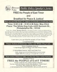 FREE THE PEOPLE OF EAST TIMOR AND BREAKFAST FOR PEACE & JUSTICE! FREE THE PEOPLE OF EAST TIMOR AND BREAKFAST FOR PEACE & JUSTICE!