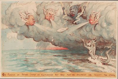 Image for Cartoon of U.S. Navy airship buffeted by the Forces of Nature.