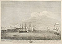 [2 Views: Taking Havana] To Mariot Arbuthnot ... This Perspective View, of landing the Cannon, Bombs, provisions, and Water, for the Army, June 30th between 6 and 7, in the Evening; the Orford making signals to the Commodore; with the Dragon, Cambridge, & Marlboroough, lying with their Heads to the Sea, for the Stirling Castle, to get to the Westward of them: Is most humbly inscribed by one of his lieutenants ... P.O.R. Sbridge