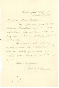 Autograph letter signed (ALS) from Bakersfield, California, March 19, 1896: Autograph letter signed (ALS) from Bakersfield, California, March 19, 1896:
