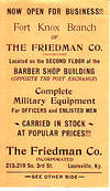 ADVERTISING CARD - "Now Open for Business!!  Fort Knox Branch of The Friedman Co. ...Complete Military Equipment For Officers and Enlisted Men