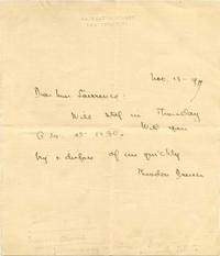The Great Naturalist Author Theodore Dreiser Writes Note to Confidant