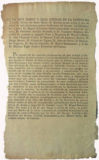 En La Muy Noble y Leal Ciudad de la Santísima Trinidad Puerto de Santa María de Buenos-Ayres á diez y seis de Abril de mil ochocientos quince los Señores del Excmo. Ayuntamiento, á saber D. Miguel Estanislao Soler Comandante General de Armas, D. Francisco Antonio Escalada, y D. Francisco Belgrano Alcaldes de primero y segundo Voto y Regidores D. Manuel Oliden, D. José Clemente Cueto, D. Mariano Vidal, D. Laureano Ruf1no, D. Diego Barros, D. Gaspar de Ugarte, D. Juan de Alsina, D. Romualdo Segurola, D. Manuel Zamudio, D. Manuel Bustamante, y el Dr D. Mariano Tagle Síndico Personero del Comun. Por quanto en las apuradas circunstancias
