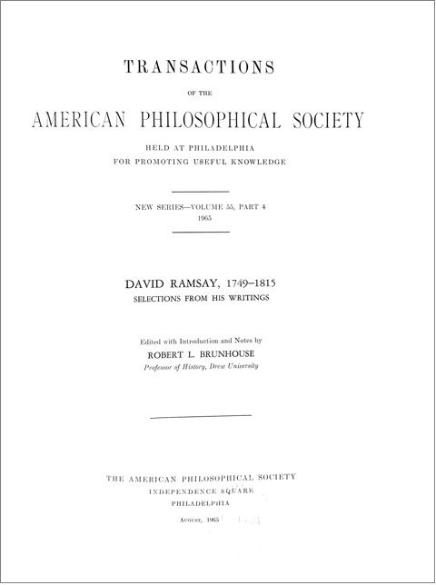 Image for David Ramsay, 1749-1815. Selections from his writings. Edited with introduction and notes . . . David Ramsay, 1749-1815. Selections from his writings. Edited with introduction and notes . . .