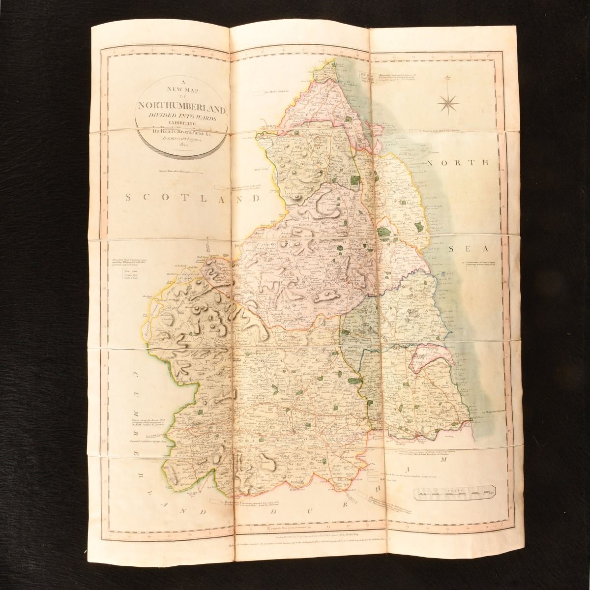 John Cary - A New Map of Northumberland, Divided Into Wards; Exhibiting the Whole of the Turnpike and Cross Roads, the Course of the Rivers, Market and Borough Towns, Parishes, Hamlets, Parks, &C.