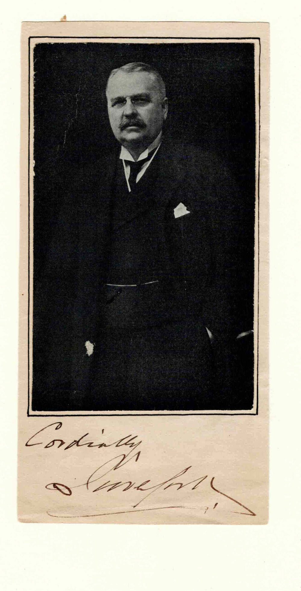 Image for PHOTOGRAPHIC PORTRAIT of ANDREW WEIR, 1ST BARON INVERFORTH, SIGNED by HIM. PHOTOGRAPHIC PORTRAIT of ANDREW WEIR, 1ST BARON INVERFORTH, SIGNED by HIM.