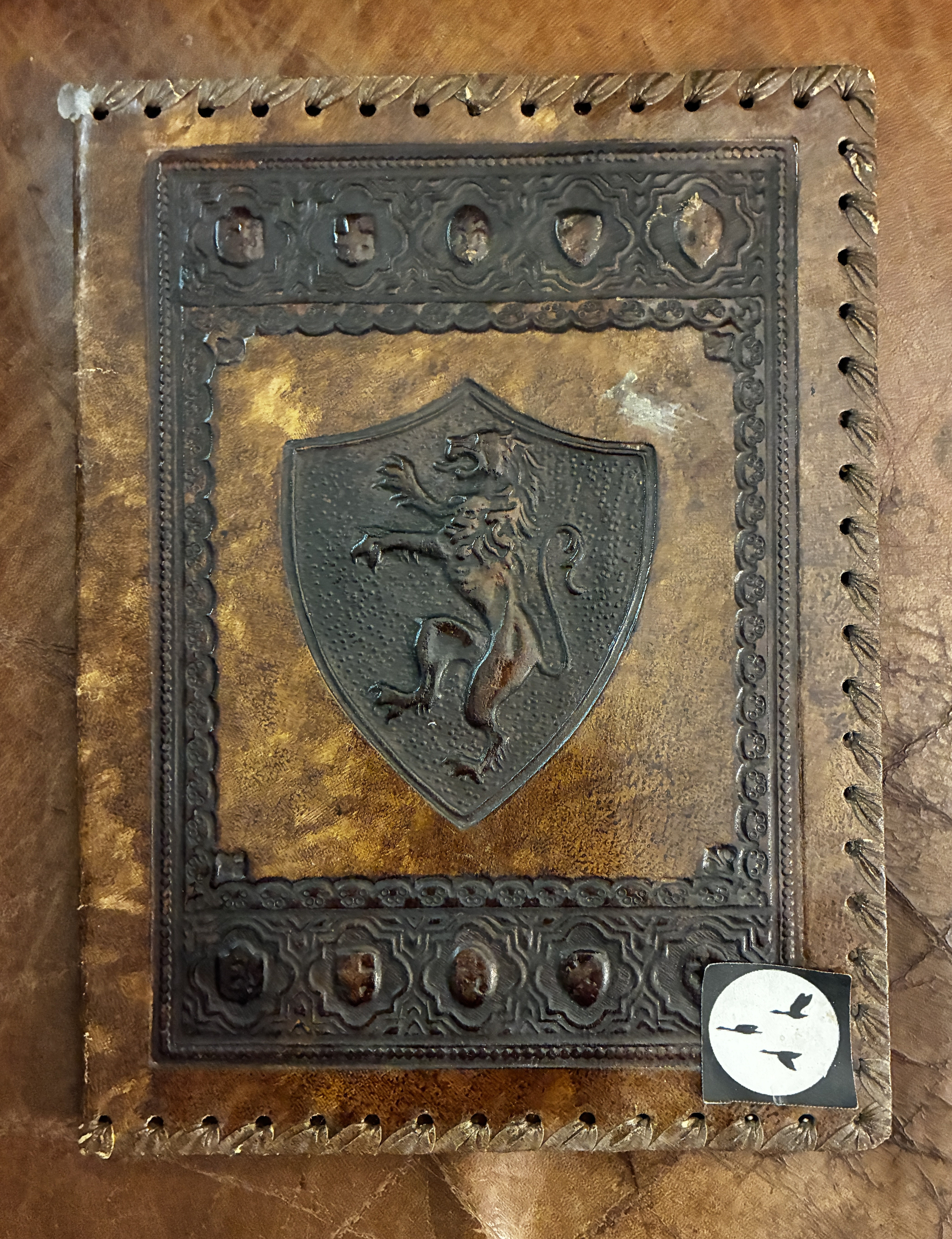 Old Italian Lion Embossed Leather Book Binder