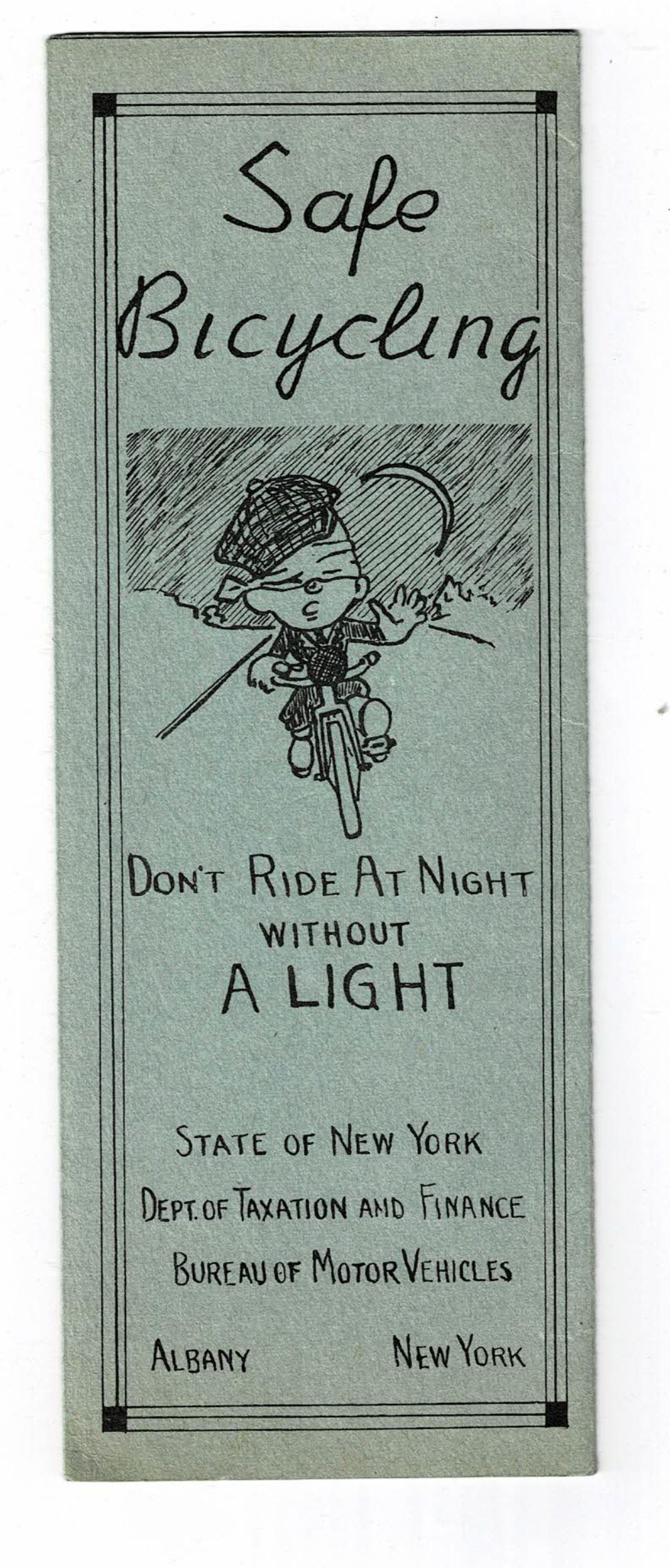 SAFE BICYCLING: An original FOLDING BROADSHEET FLYER issued by the State of New York promoting bicycle safety.