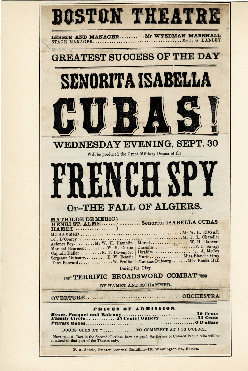 ORIGINAL BROADSHEET PLAYBILL: 