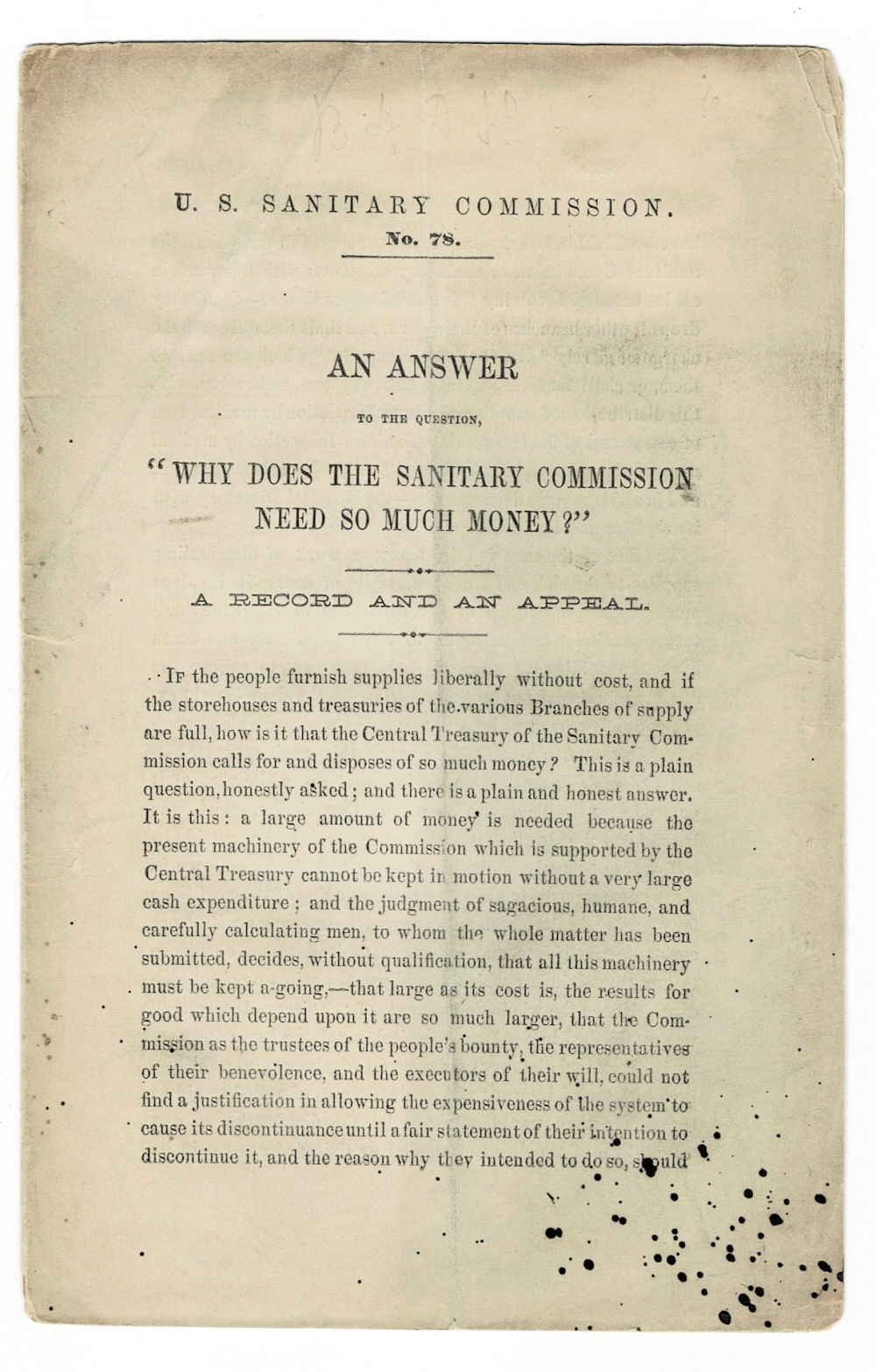 U.S. SANITARY COMMISSION. NO. 78. AN ANSWER TO THE QUESTION, 