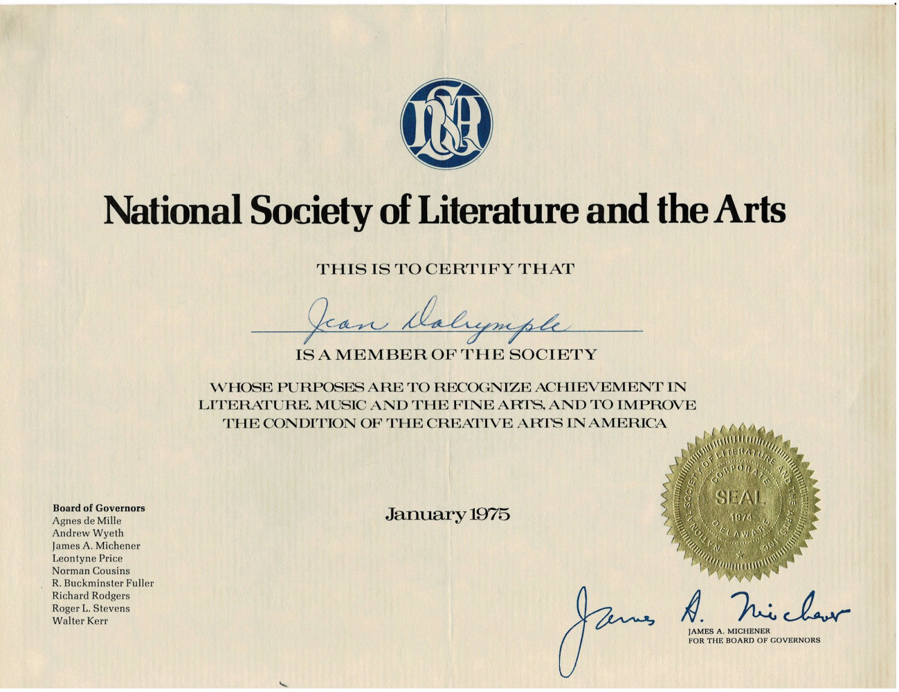 Image for MEMBERSHIP CERTIFICATE awarded to City Center Producer & Director Jean Dalrymple SIGNED by JAMES A. MICHENER for the Board of Governors. MEMBERSHIP CERTIFICATE awarded to City Center Producer & Director Jean Dalrymple SIGNED by JAMES A. MICHENER for the Board of Governors.