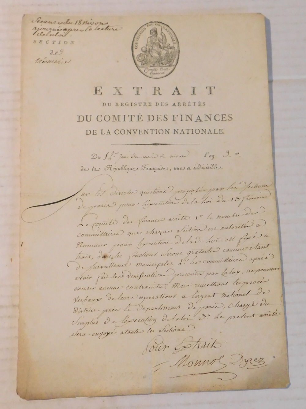 Image for EXTRAIT DU REGISTRE DES ARRETES DU COMITE DES FINANCES DE LA CONVENTION NATIONALE EXTRAIT DU REGISTRE DES ARRETES DU COMITE DES FINANCES DE LA CONVENTION NATIONALE