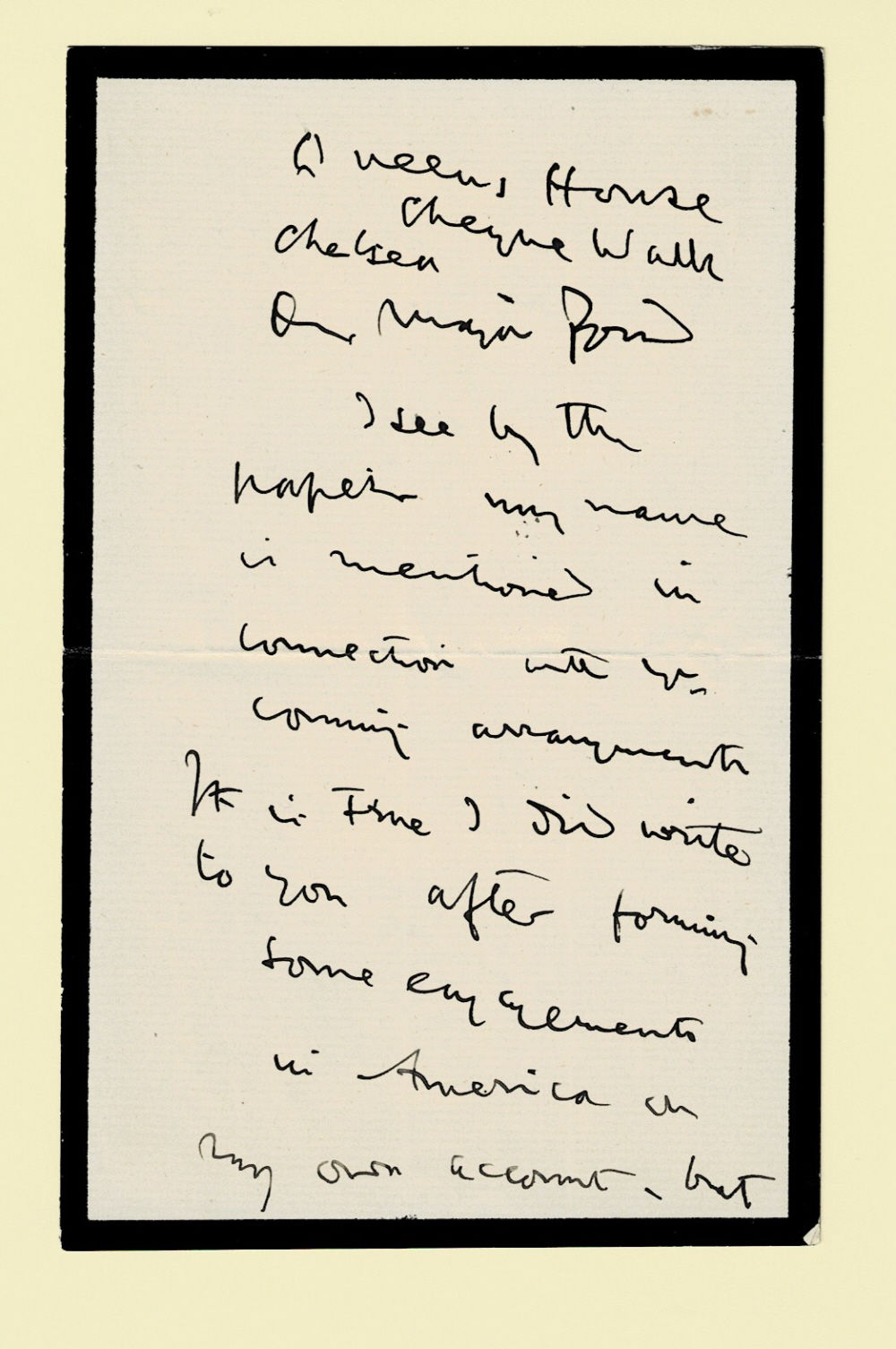 A Four-Page AUTOGRAPH LETTER SIGNED by the English cleric and writer on music HUGH REGINALD HAWEIS to the American impressario and lecture manager JAMES B. POND, regarding his having made lecture arrangements in England as he'd not heard from James Pond.