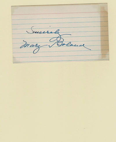 AUTOGRAPH: An Index Card SIGNED by the American Stage & Film Actress MARY BOLAND.