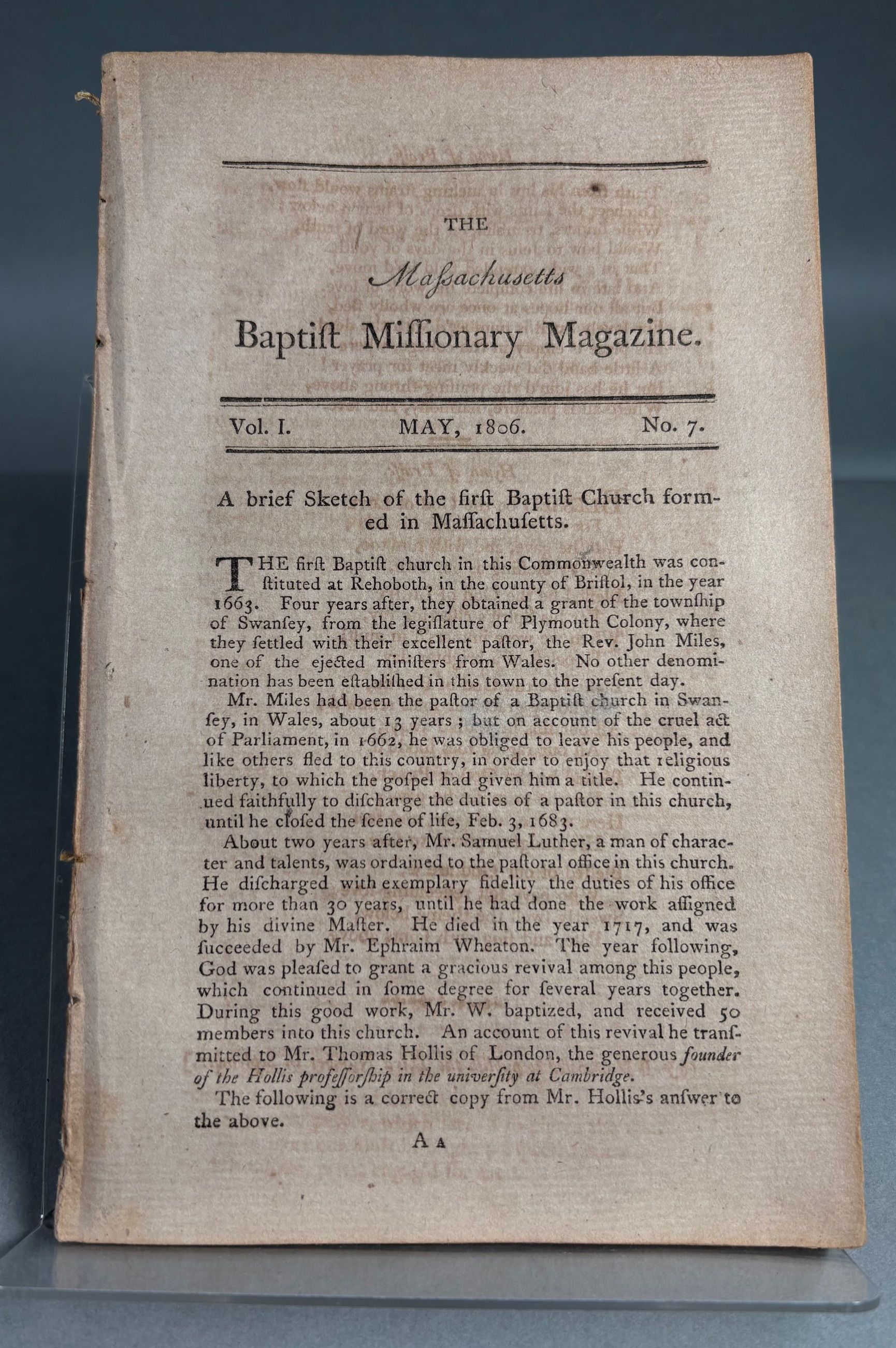 Image for The Massachusetts Baptist Missionary Magazine Vol. I. No. 7 The Massachusetts Baptist Missionary Magazine Vol. I. No. 7