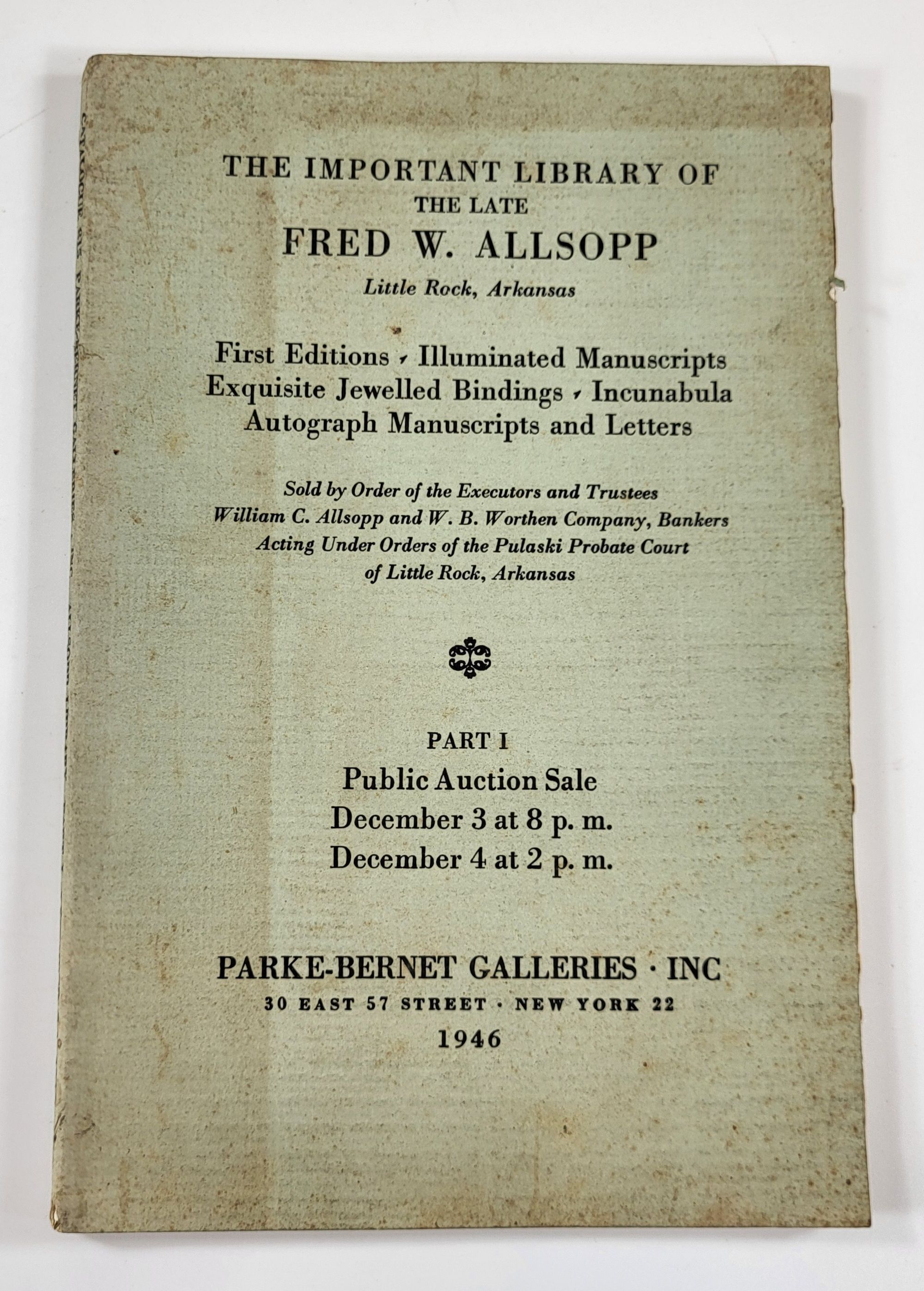 The Important Library of the Late Fred W. Allsopp, Little Rock, Arkansas. New York: Parke-Bernet Galleries, December 3 and 4, 1946
