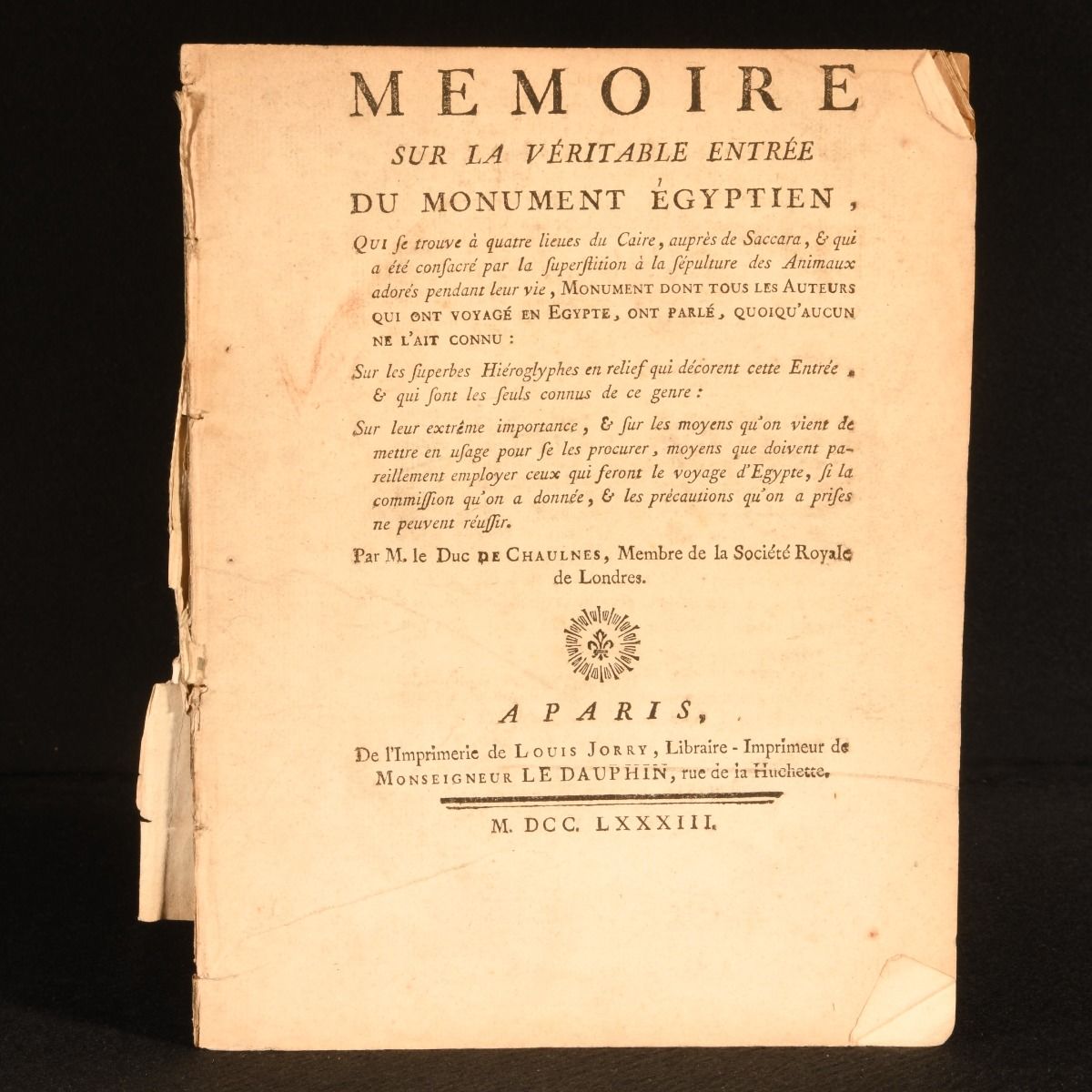 Duc de Chaulnes; Louis Joseph d'Albert - Memoire Sur la Veritable Entree Du Monument Egyptien