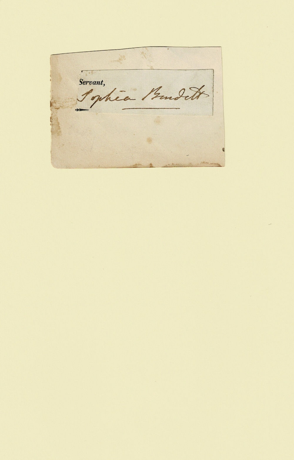 Image for AUTOGRAPH: A slip of paper SIGNED SOPHIA BURDETT by the English heiress. AUTOGRAPH: A slip of paper SIGNED SOPHIA BURDETT by the English heiress.
