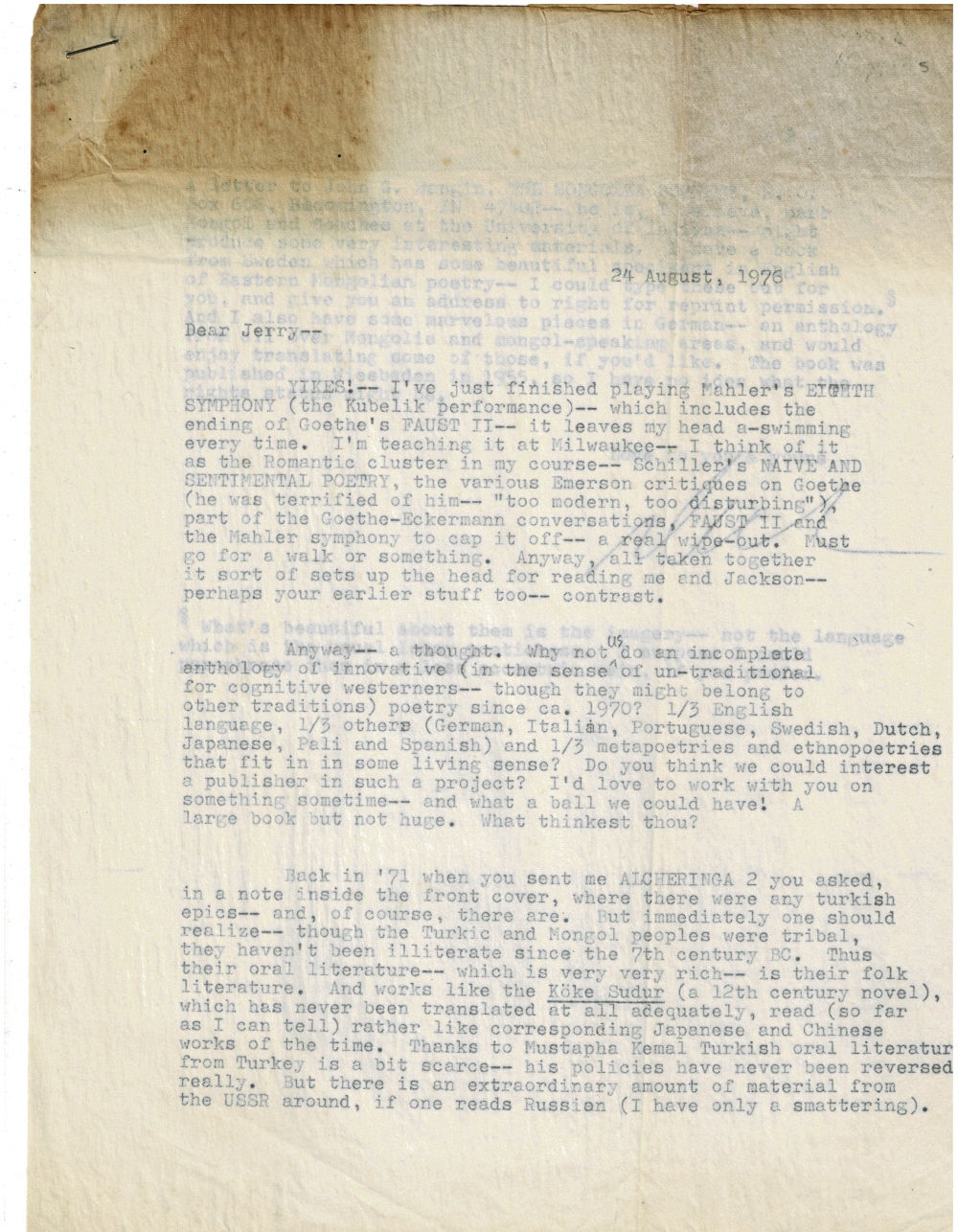 Image for CARBON COPY of a 2-PAGE TYPED LETTER to fellow poet JEROME ROTHENBERG, SIGNED in INK by the poet, linguist, art theorist and co-founder of the Fluxus movement DICK HIGGINS. CARBON COPY of a 2-PAGE TYPED LETTER to fellow poet JEROME ROTHENBERG, SIGNED in INK by the poet, linguist, art theorist and co-founder of the Fluxus movement DICK HIGGINS.